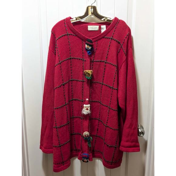 Vintage Lemon Grass Red Ugly Christmas Sweater Cardigan Womens 3X - Picture 1 of 13